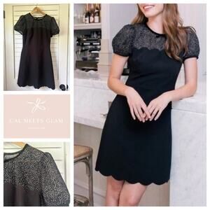 Gal Meets Glam Rhiannon Scalloped A‑Line Dress Puff Sleeve Lined Back‐Zip Size 4